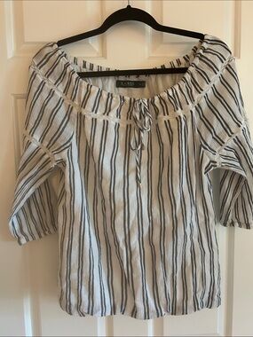 Lauren Ralph Lauren White Top with Black Chambray Vertical Stripes 100% Cotton